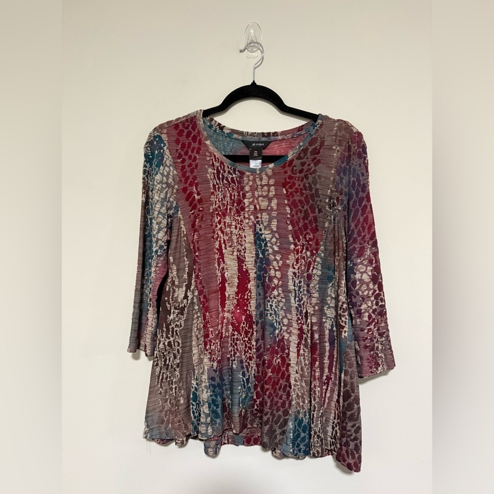 Ali Miles Abstract Swing Top Size Petite Medium Artsy Boho Multicolored